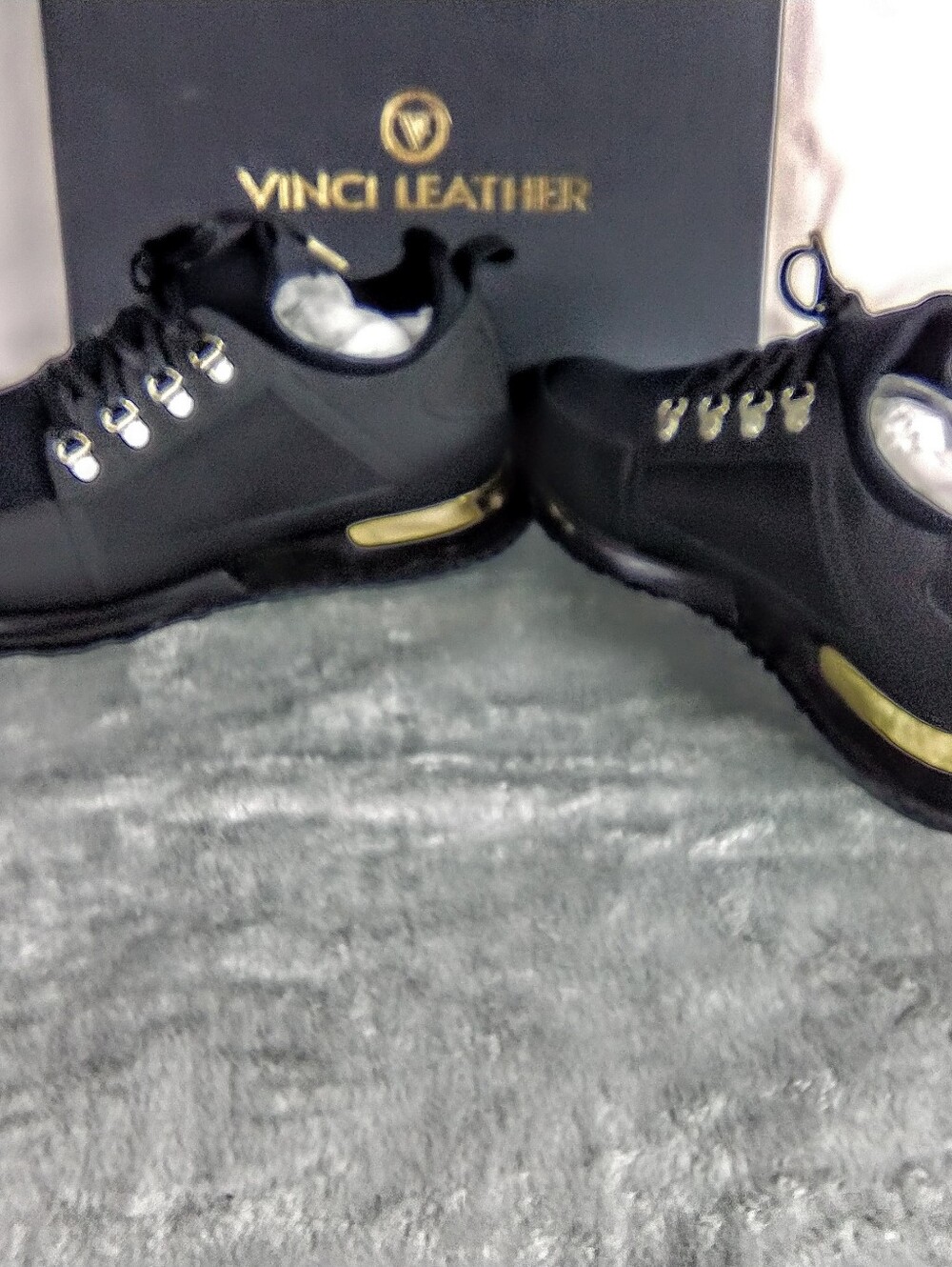 Men's Vinci Black Low-Profile Sneakers with Gold Accents